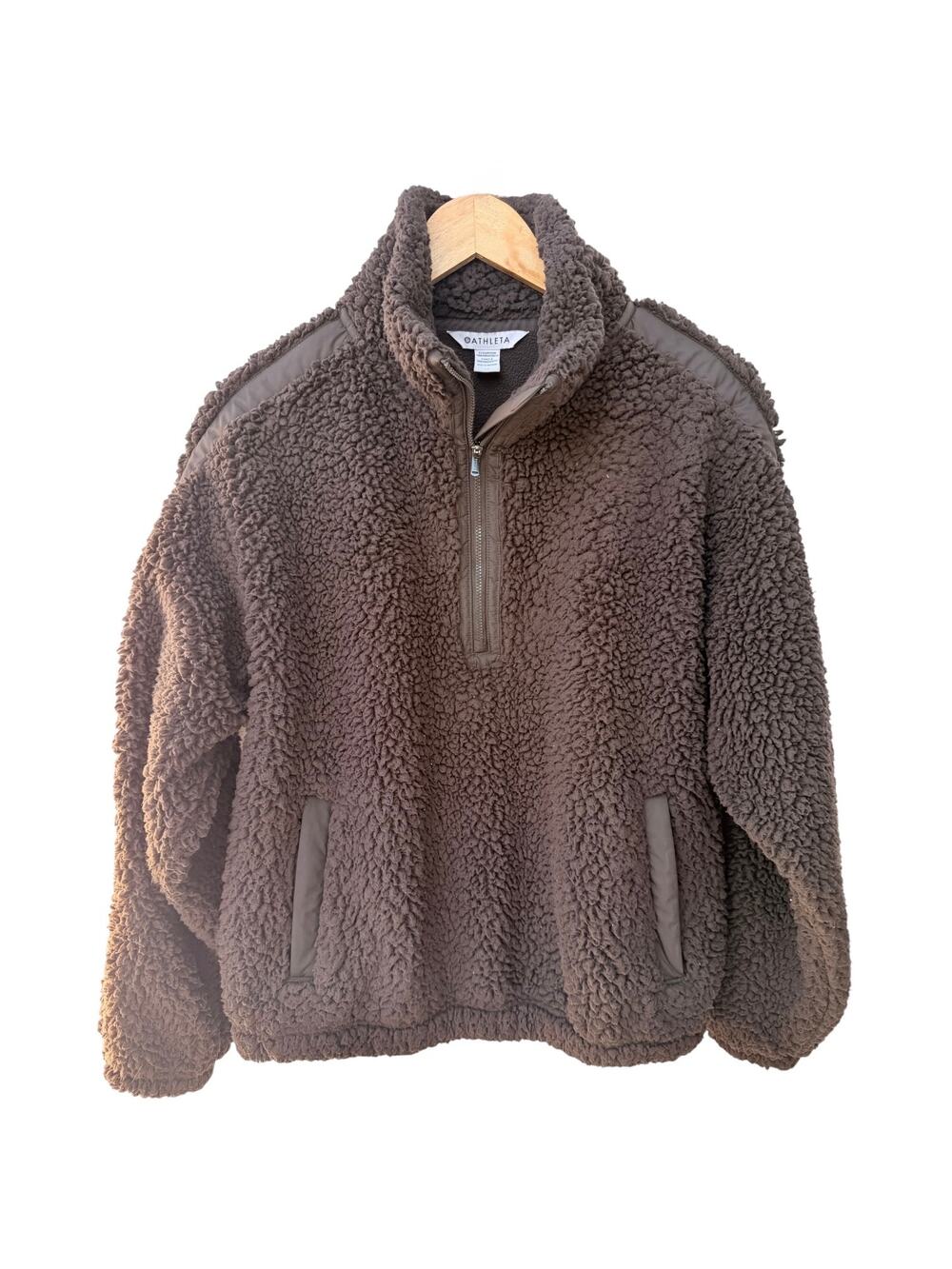 Athleta Sherpa Fleece Pullover Womens Medium Brown Quarter Zip Cozy Jacket